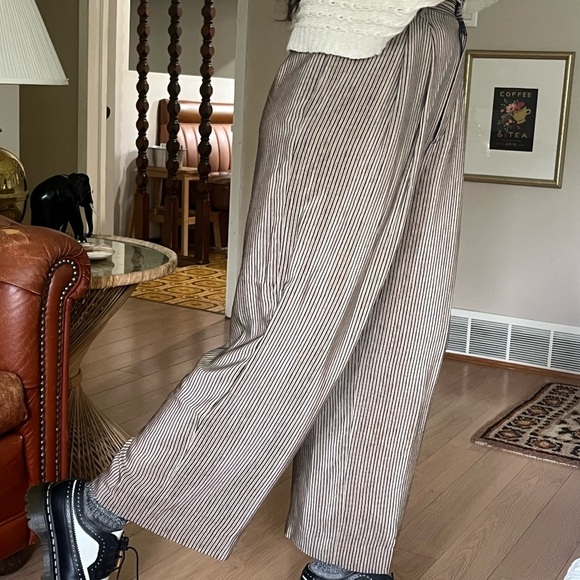 Vintage Linda Allard Ellen Tracy SIZE 6 Trousers Silk High Waist Wide Leg Stripe - Picture 1 of 12
